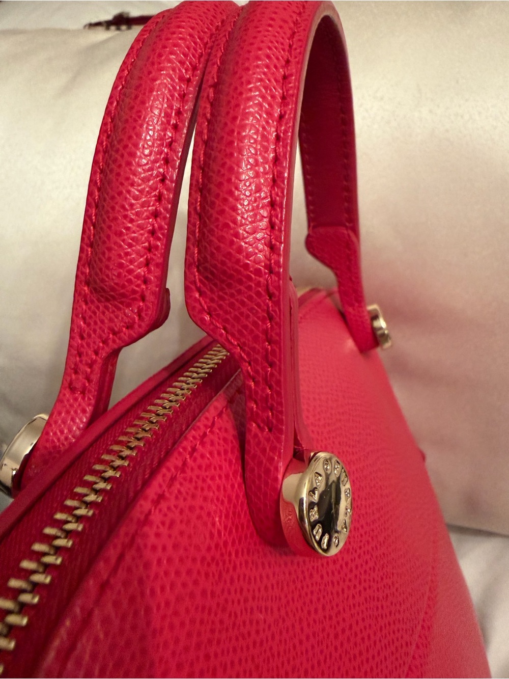 Like New Furla Red Leather 2-way Bag with Gold Charm. Zippered outside storage. - Picture 9 of 12